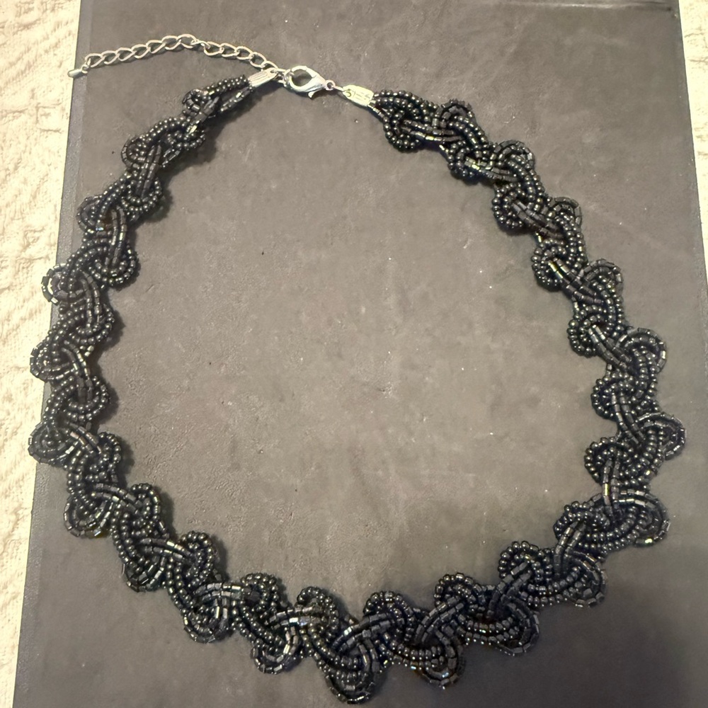 Black Beaded Statement Choker Necklace